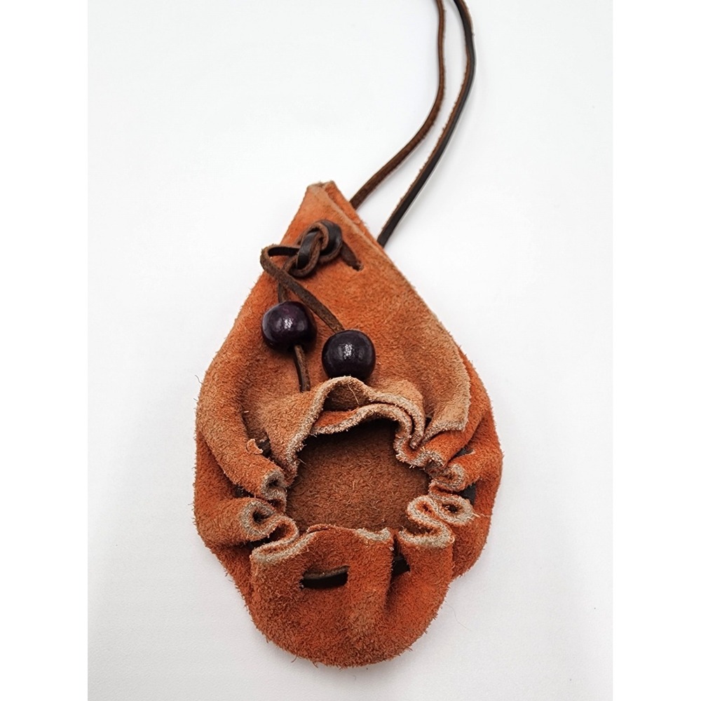 Native American Tan Leather Satchel Pouch Necklace for Small Keepsakes